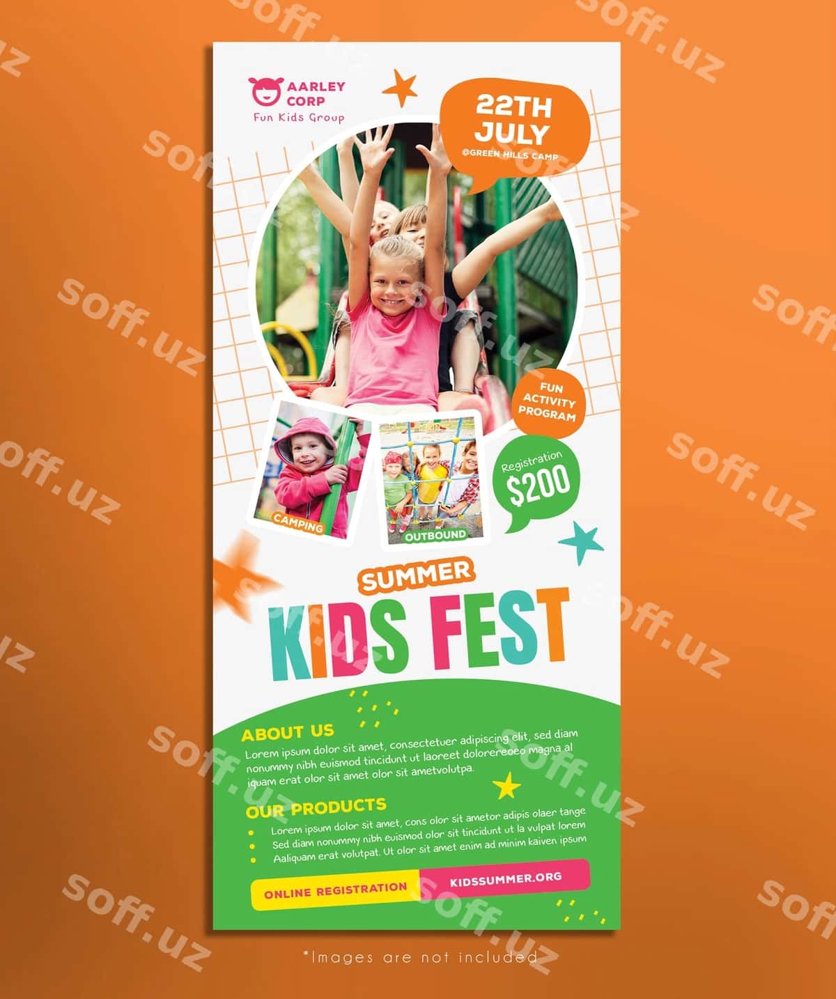 Bolalar yozgi kempingi stoyka kartasi | Kids summer camp rack card 1