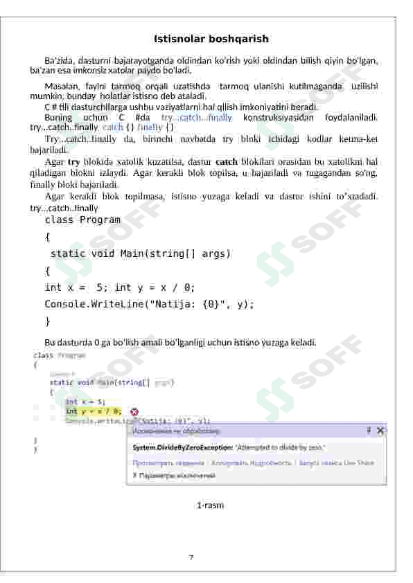 Istisnolarni ilib olish . Finally bloke 7