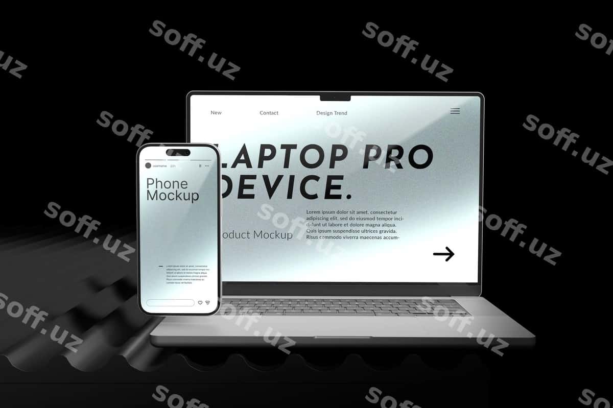 Noutbuk telefon qurilma namunasi | Laptop phone device mockup 1
