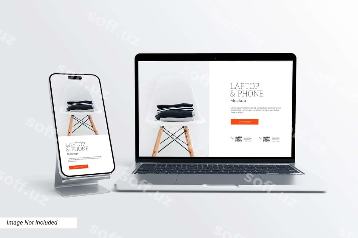 Laptop telefon ekrani halqirafli mockup | Laptop phone screen with holder mockup 1