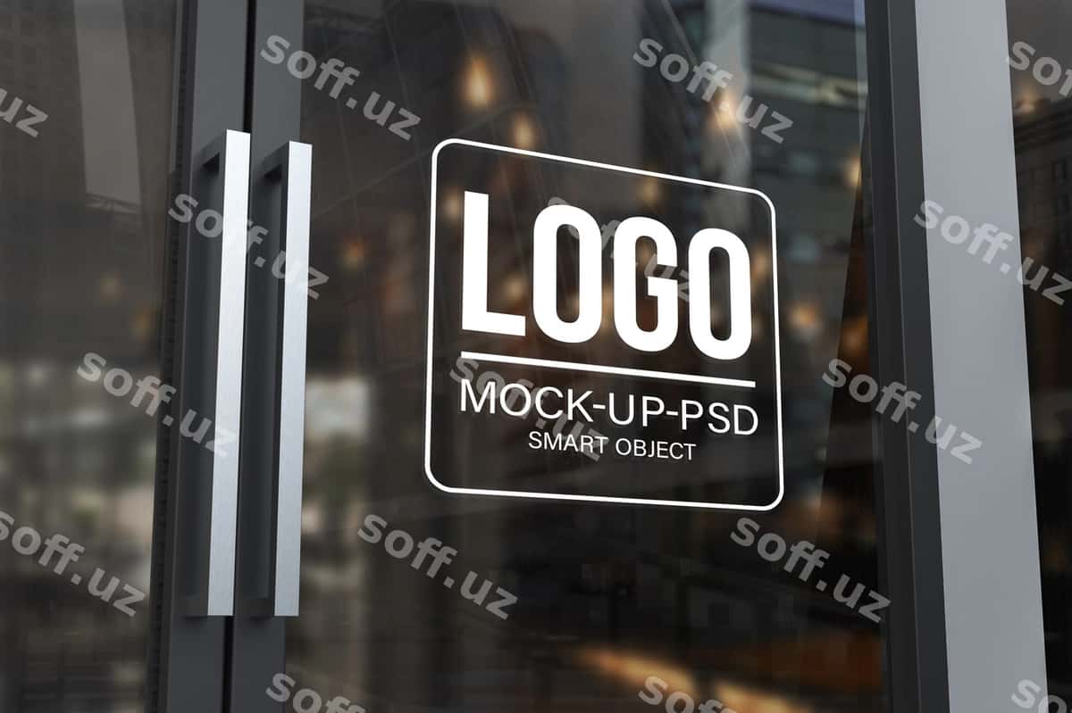 Logotip namunasi shisha eshta | Logo mockup glass door 1