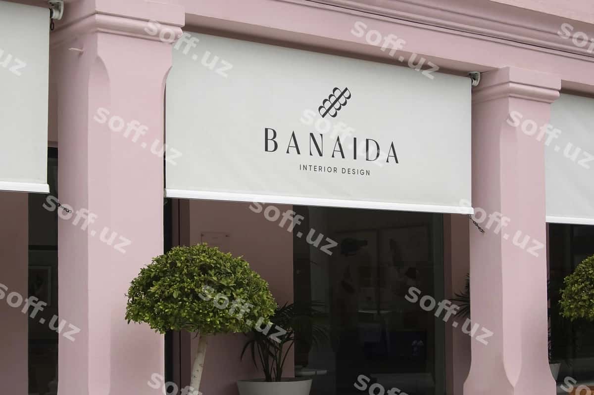 Logo mockup zamonaviy soyabon bino | Logo mockup modern sunshade building 1