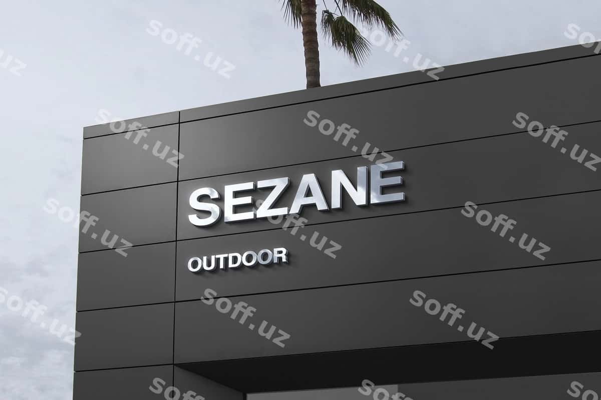 Logotip namunasi qora zamonaviy fassada belgi | Logo mockup sign black modern facade 1