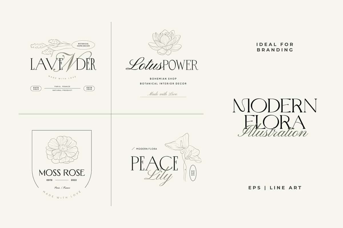 Vintage gul logotipi shablonining illyustratsiyasi brendingi | Vintage flower logo template illustration branding 1
