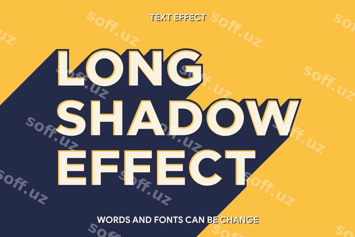 Uzoq soya tahrirlanadigan matn effekti | Long shadow editable text effect 1