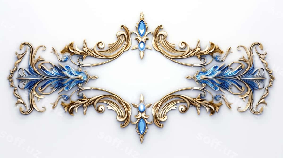 Hashamatli oltin ko'k ramka oq fon | Luxury gold blue frame white background 1
