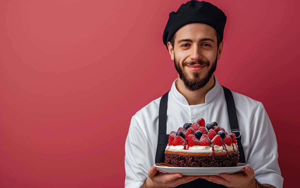 Tug'ilgan kun fonida tort tutgan odam | Man holding cake birthday background 1