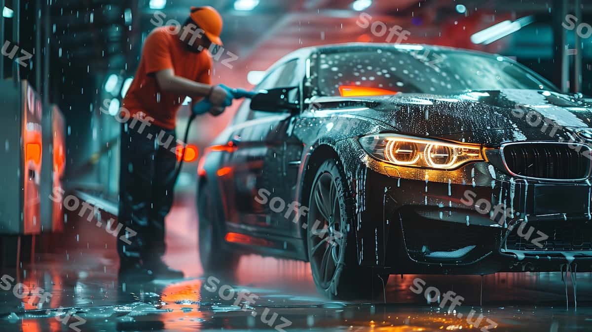 Er yomg'irda mashinasini yuvmoqda. | Man washing his car rain 1