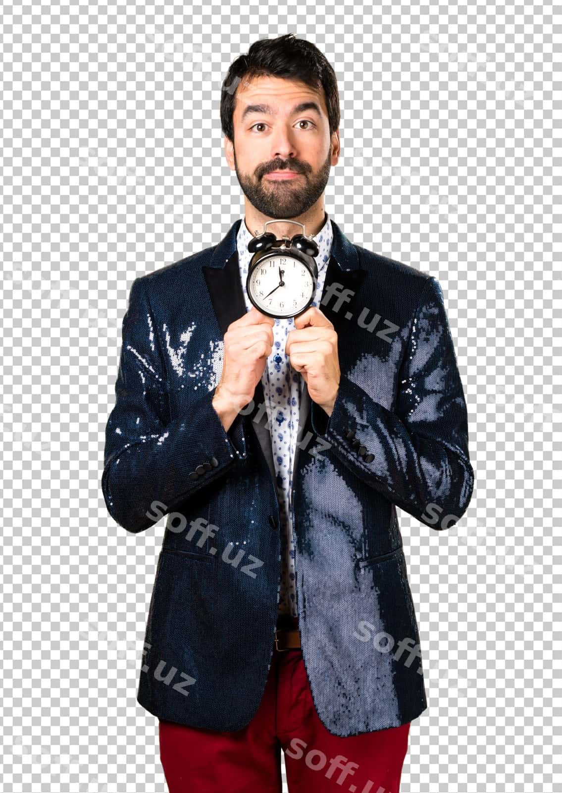 Erkak jaket kiygan va vintaj soatni tutgan | Man with jacket holding vintage clock 1