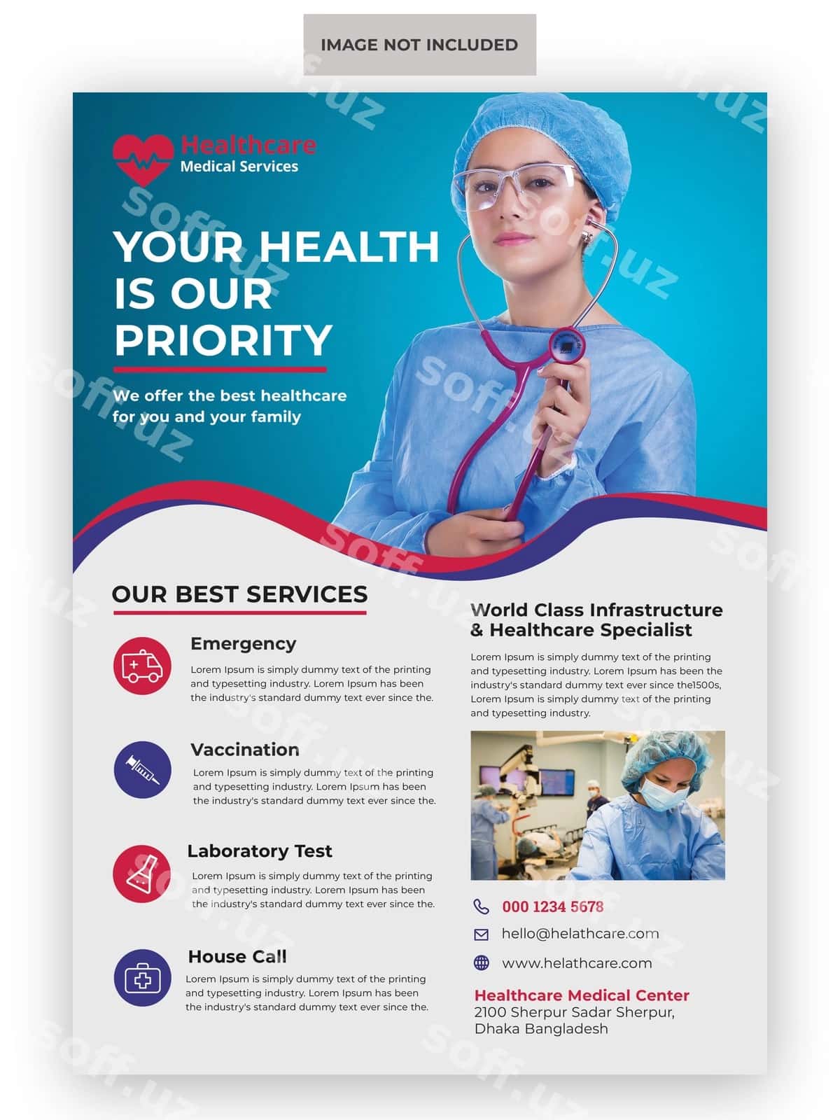 Tibbiy sog'liqni saqlash varaqasi shabloni | Medical healthcare flyer template 1
