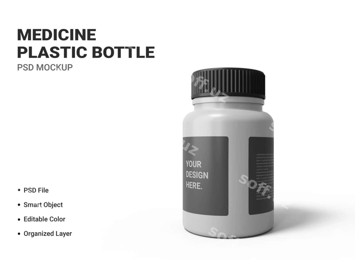 Izolyatsiya qilingan plastik dori shishasining maketi | Medicine plastic bottle mockup isolated 1
