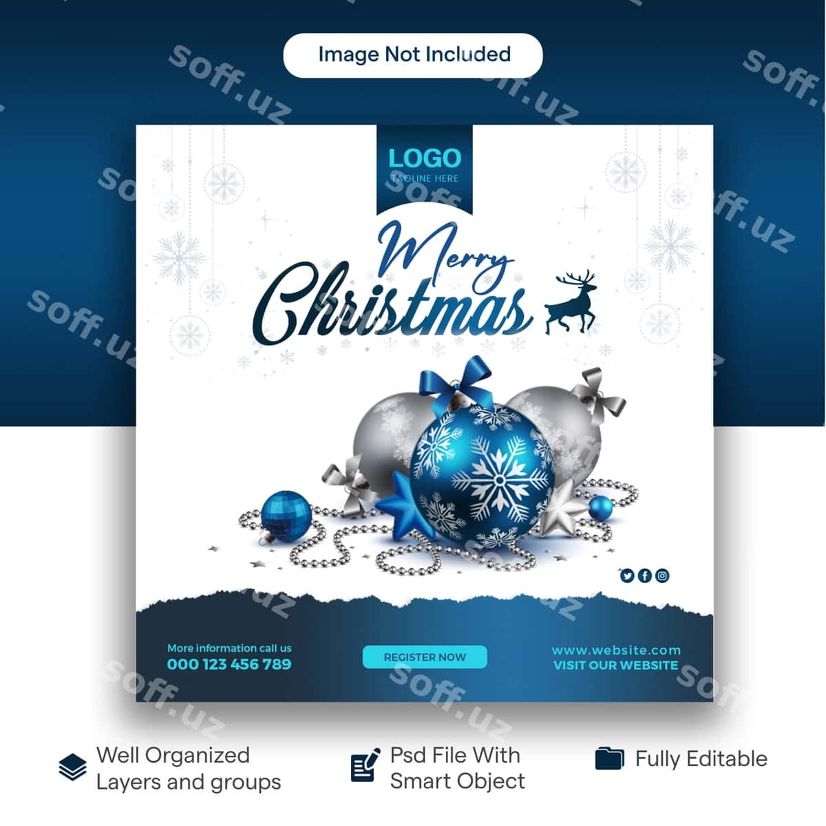 Rojdestvo muborak bo'lsin ijtimoiy tarmoqlar poslari | Merry christmas social media poster 1