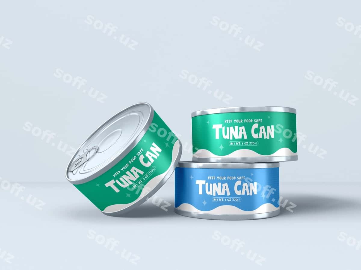 Metal tonna baliq banka qadoqlash mockup | Metal tuna fish can packaging mockup 1