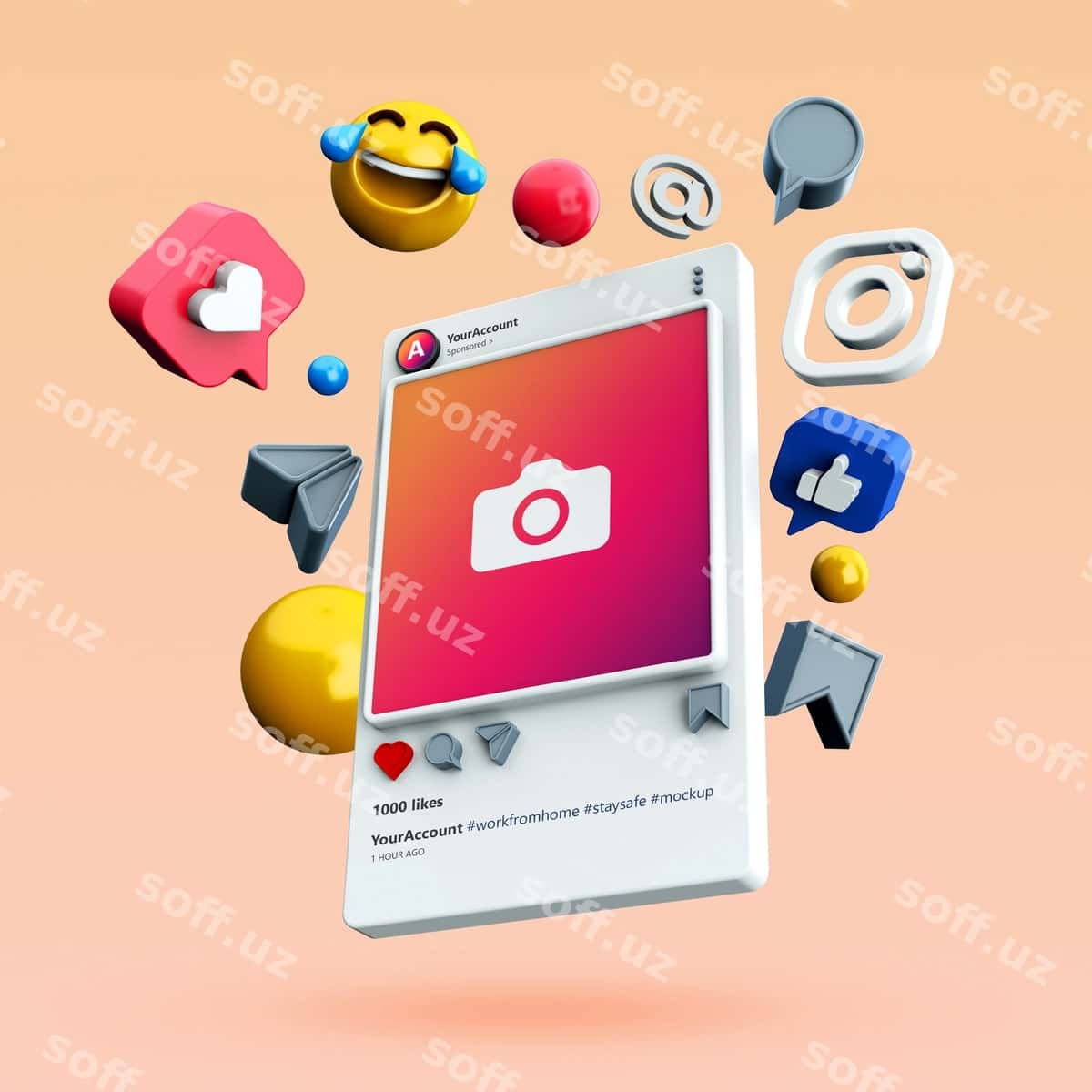 Mockup 3d instagram ijtimoiy media posti | Mockup 3d instagram social media post 1