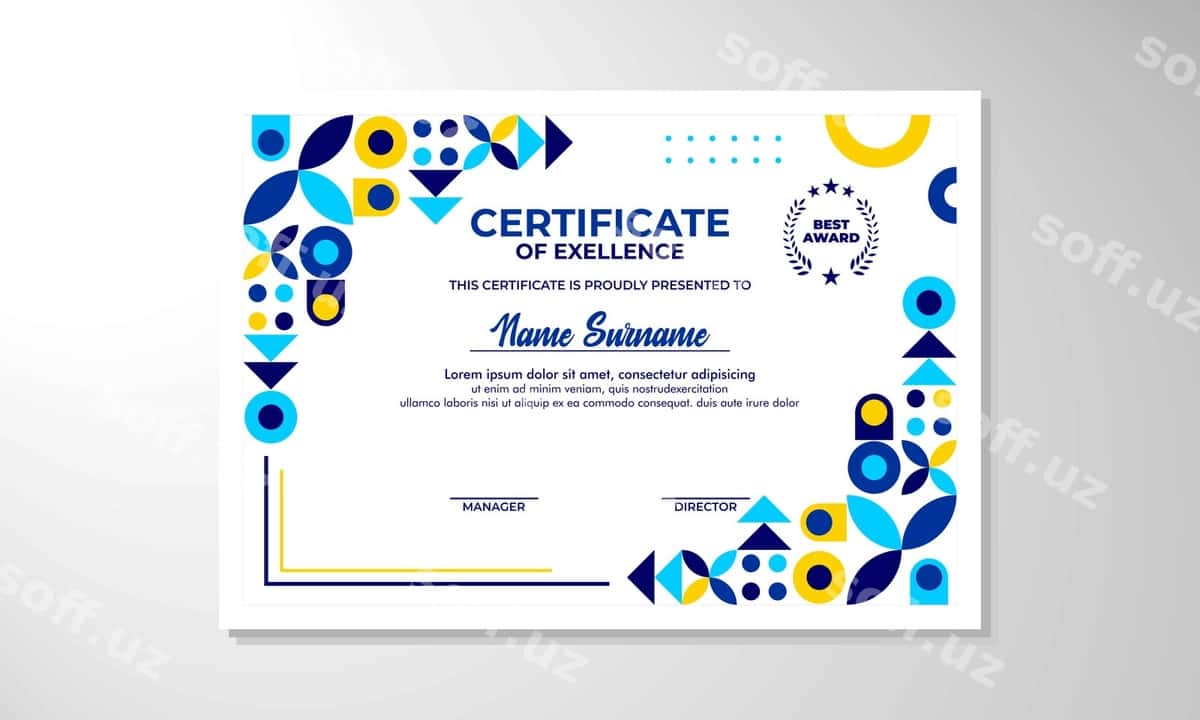 Zamonaviy flat sertifikat dizayn shabloni | Modern flat certificate design template 1