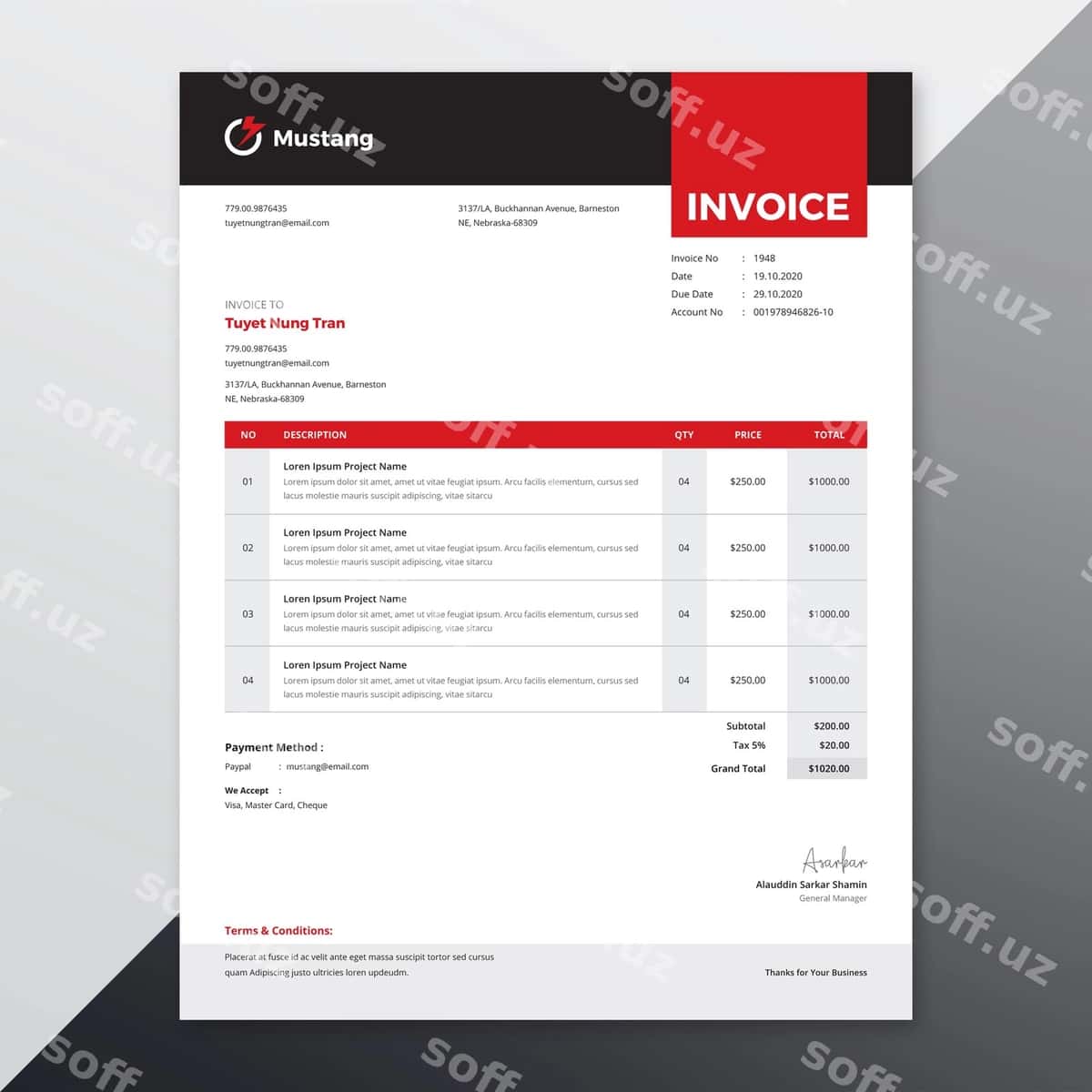 Zamonaviy hisob shabloni | Modern invoice template 1