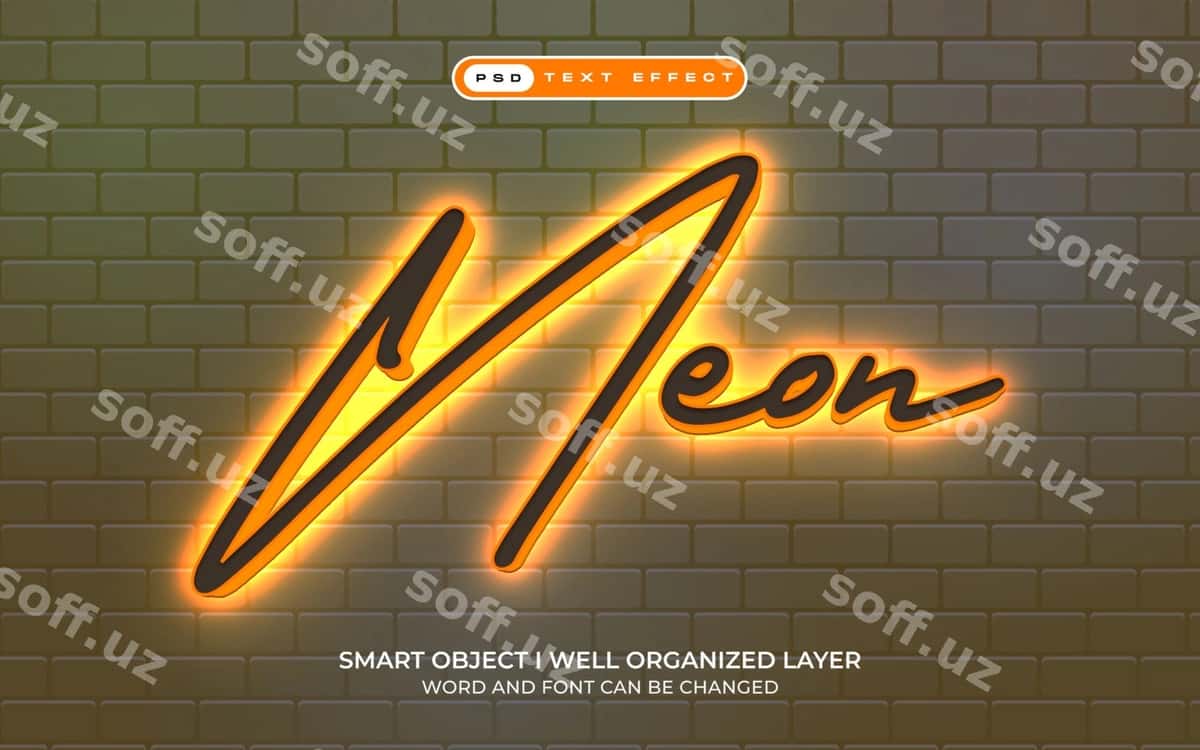 Neon nurida tahrirlanadigan matn effekti | Neon light editable text effect 1