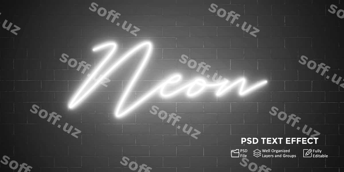Neon oq porlashi quyuq matn effekti | Neon white glow dark text effect 1