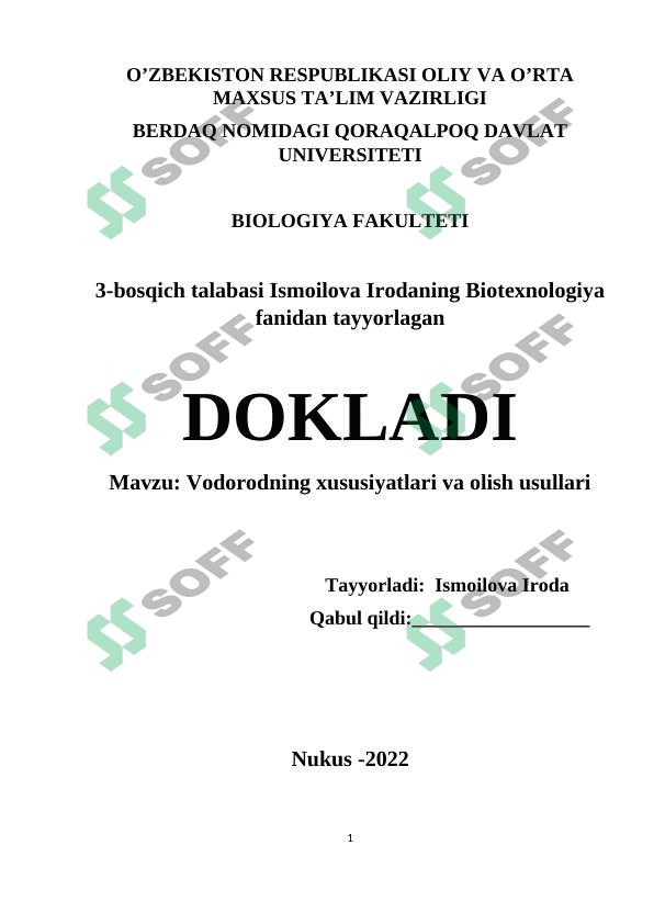 Vodorodning xususiyatlari va olish usullari 1