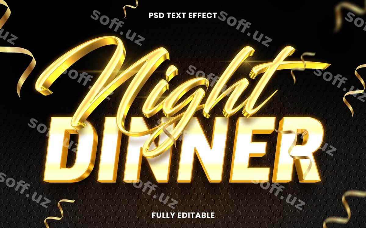 Kechki ovqat psd matn effekti | Night dinner psd text effect 1