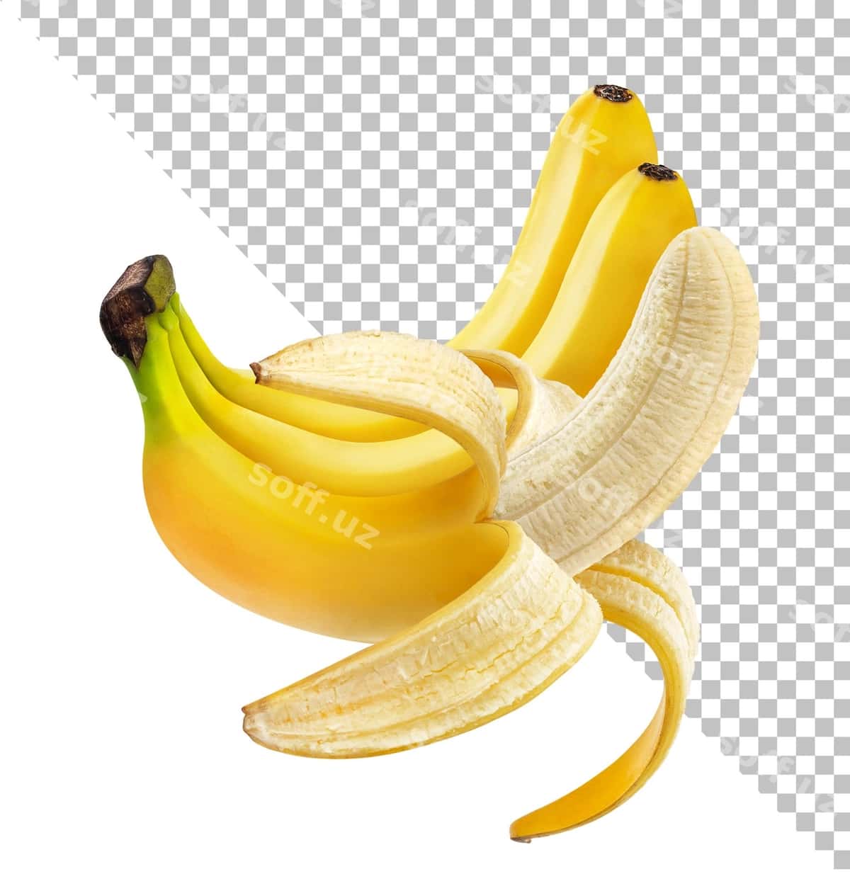 Bir ochiq chiqarilgan banan ajraltirilgan | One open peeled banana isolated 1