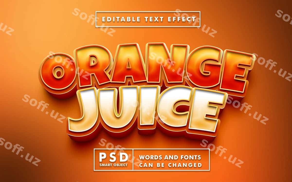 Apelsin sharbati 3d matn effekti premium psd | Orange juice 3d text effect premium psd 1