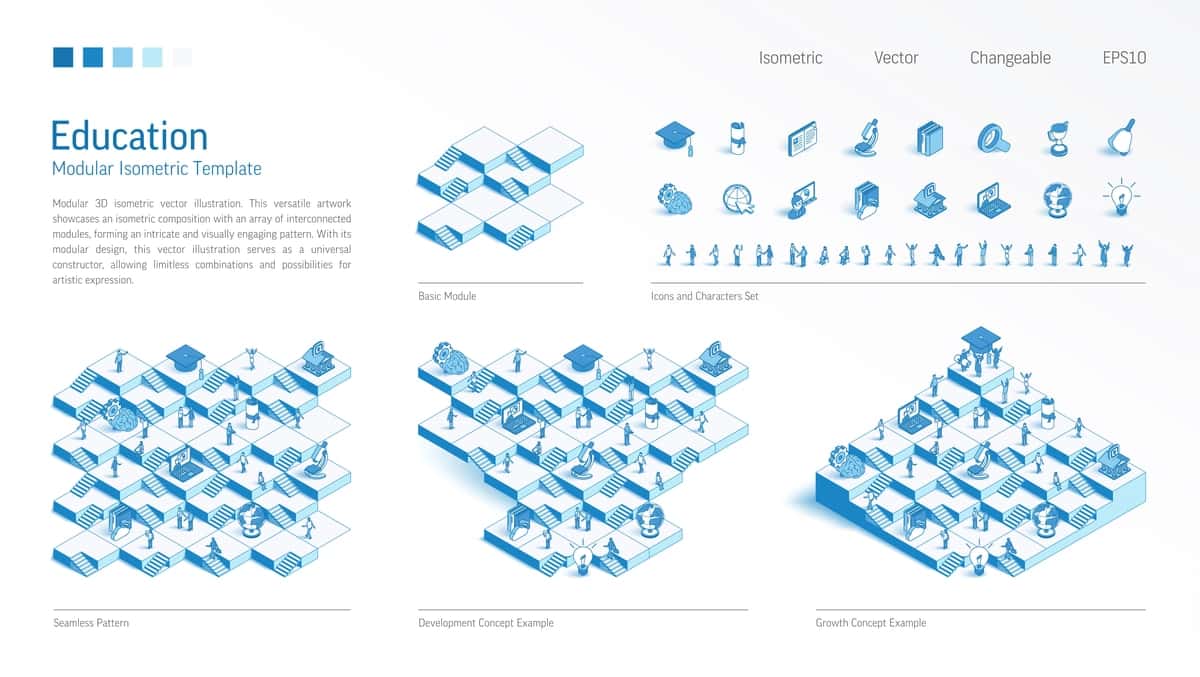 Bilim ta'limi modulli izometrik konstruktor muammosiz naqsh | Knowledge education modular isometric constructor seamless pattern 1