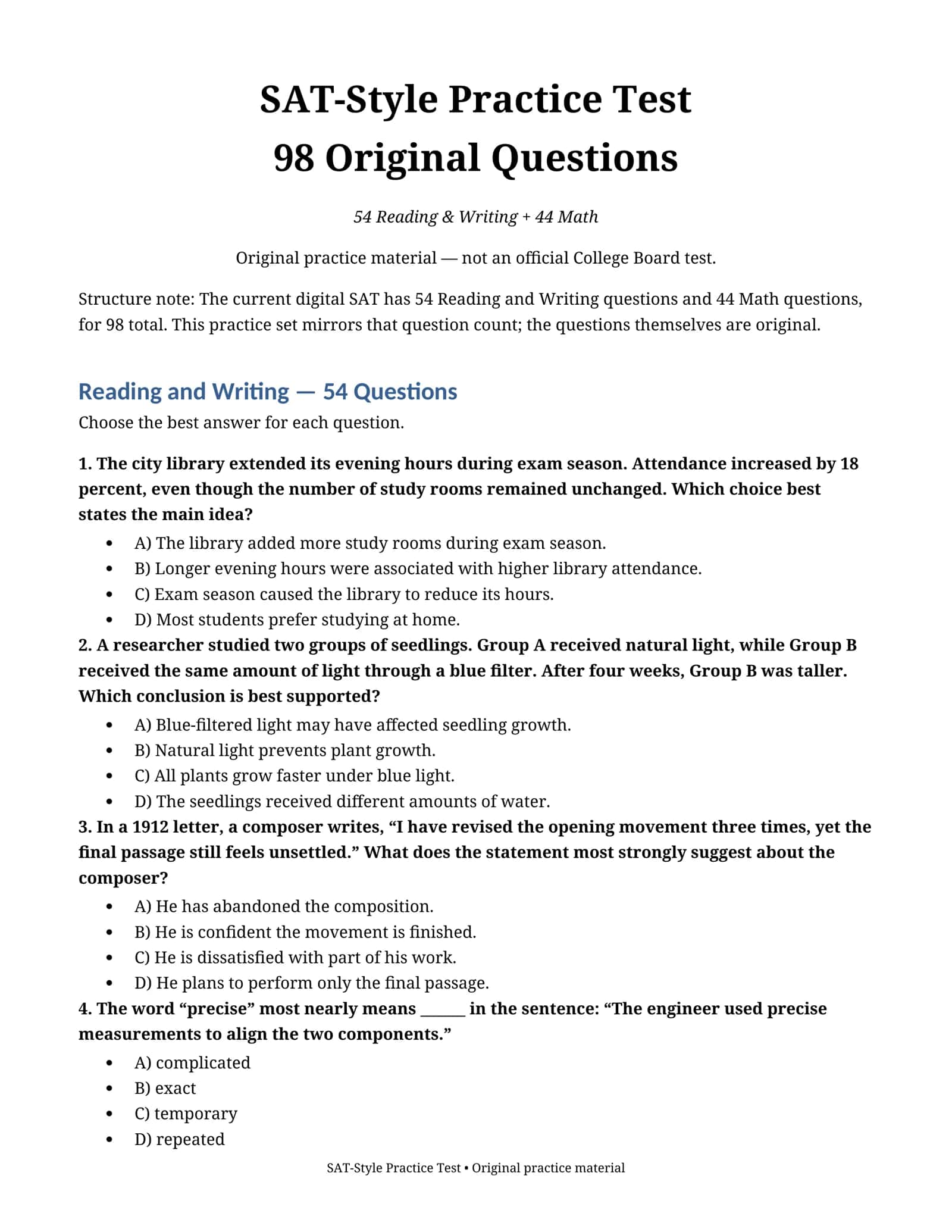 SAT Practice Test — 98 ta original savol va javoblar 1