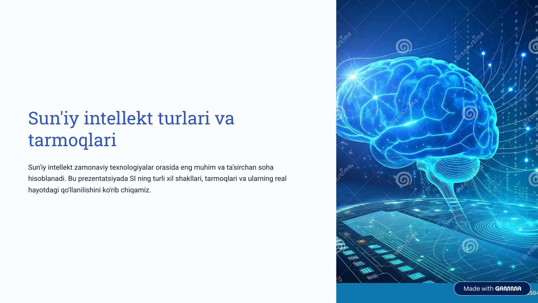 Sun’iy intellekt turlari, tarmoqlari. 1