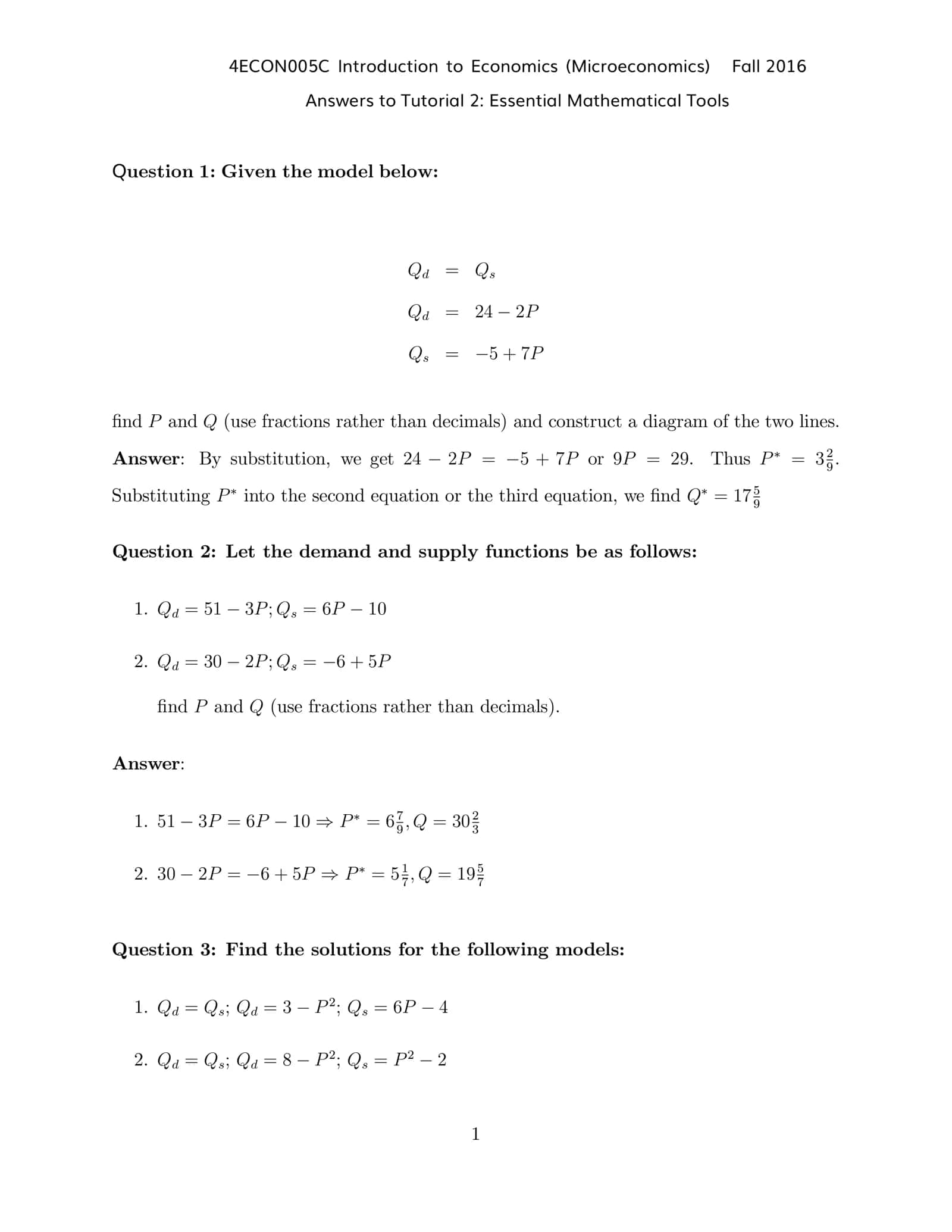 Tutorial 2: Essential Mathematical Tools 1