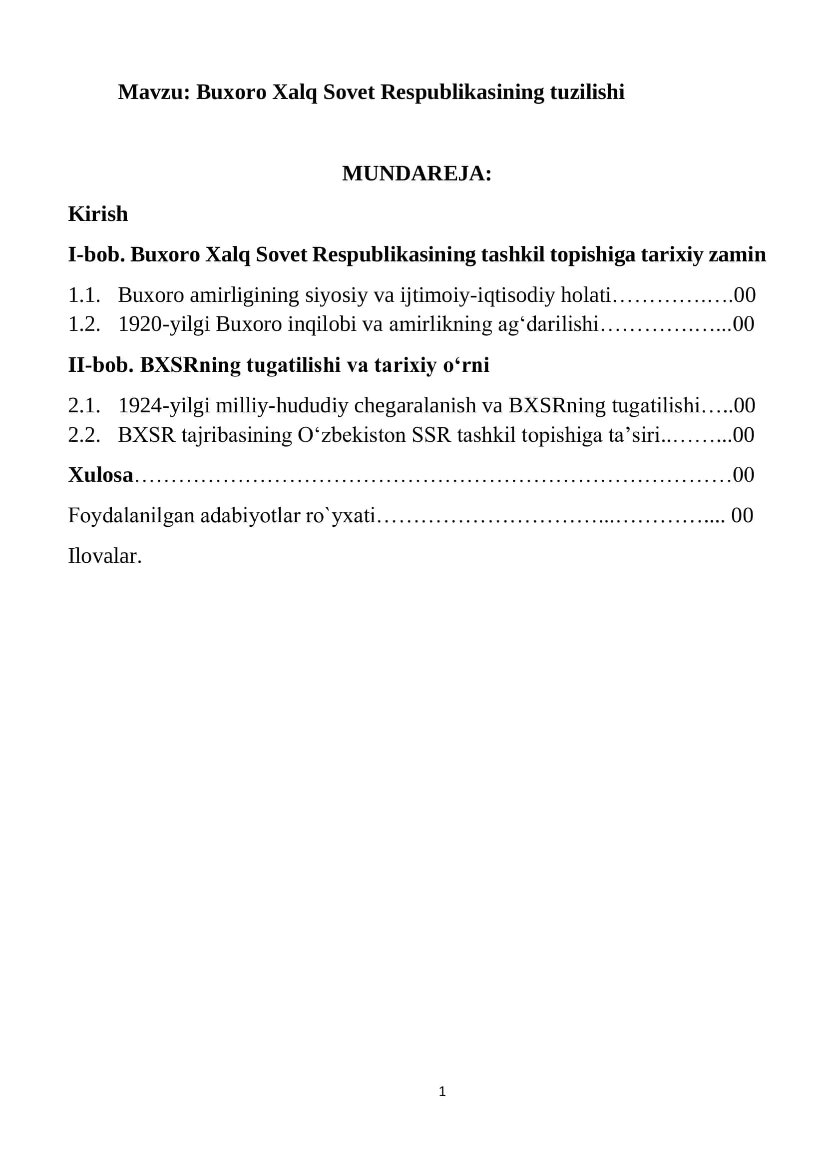Buxoro Xalq Sovet Respublikasining tuzilishi 1