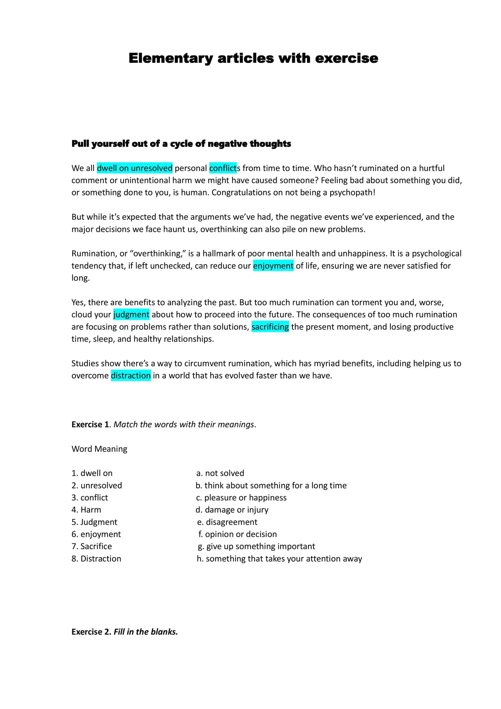 Articles for improve reading skills (elementary) 1