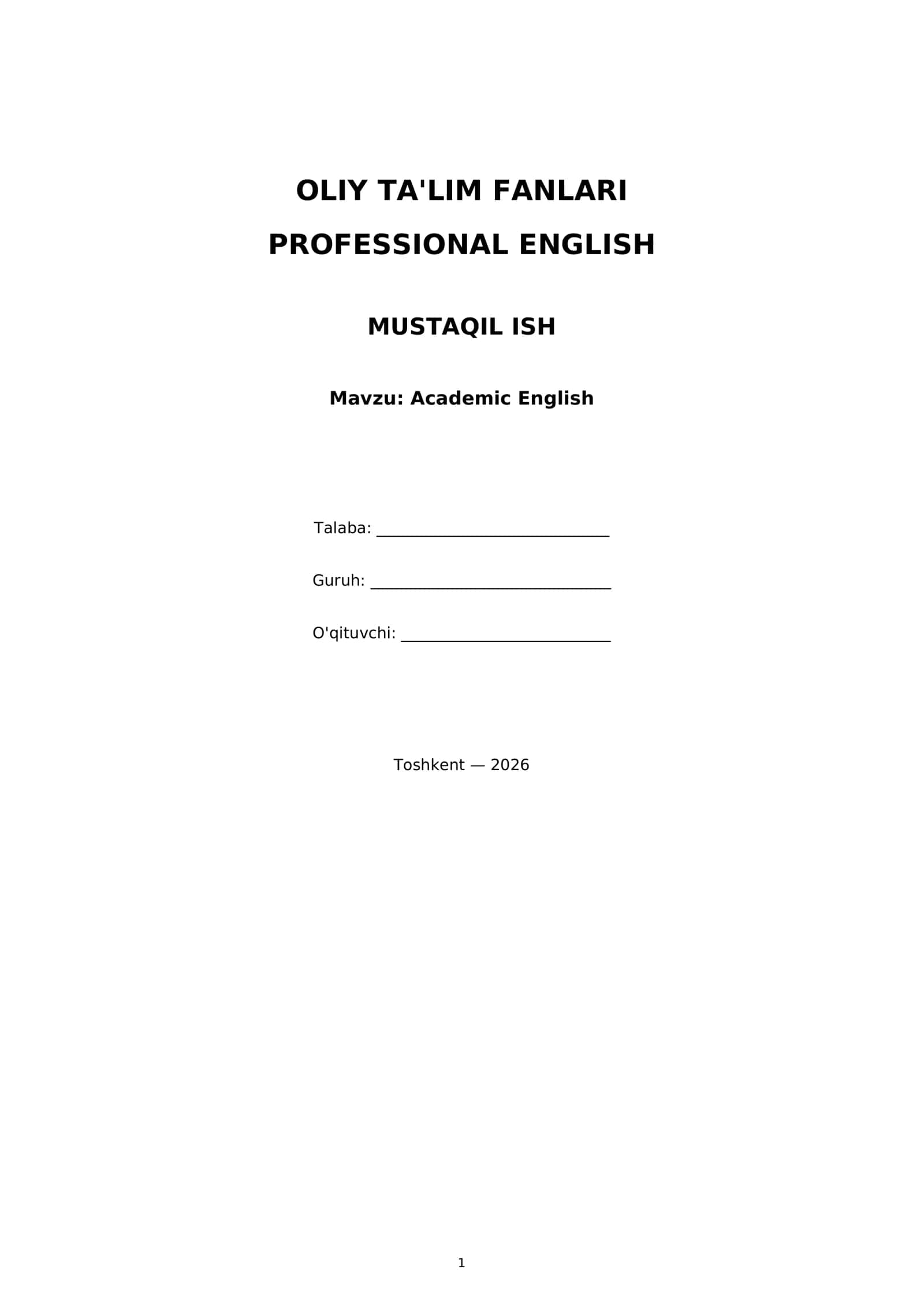 PROFESIONAL INGLIZ TILI 1
