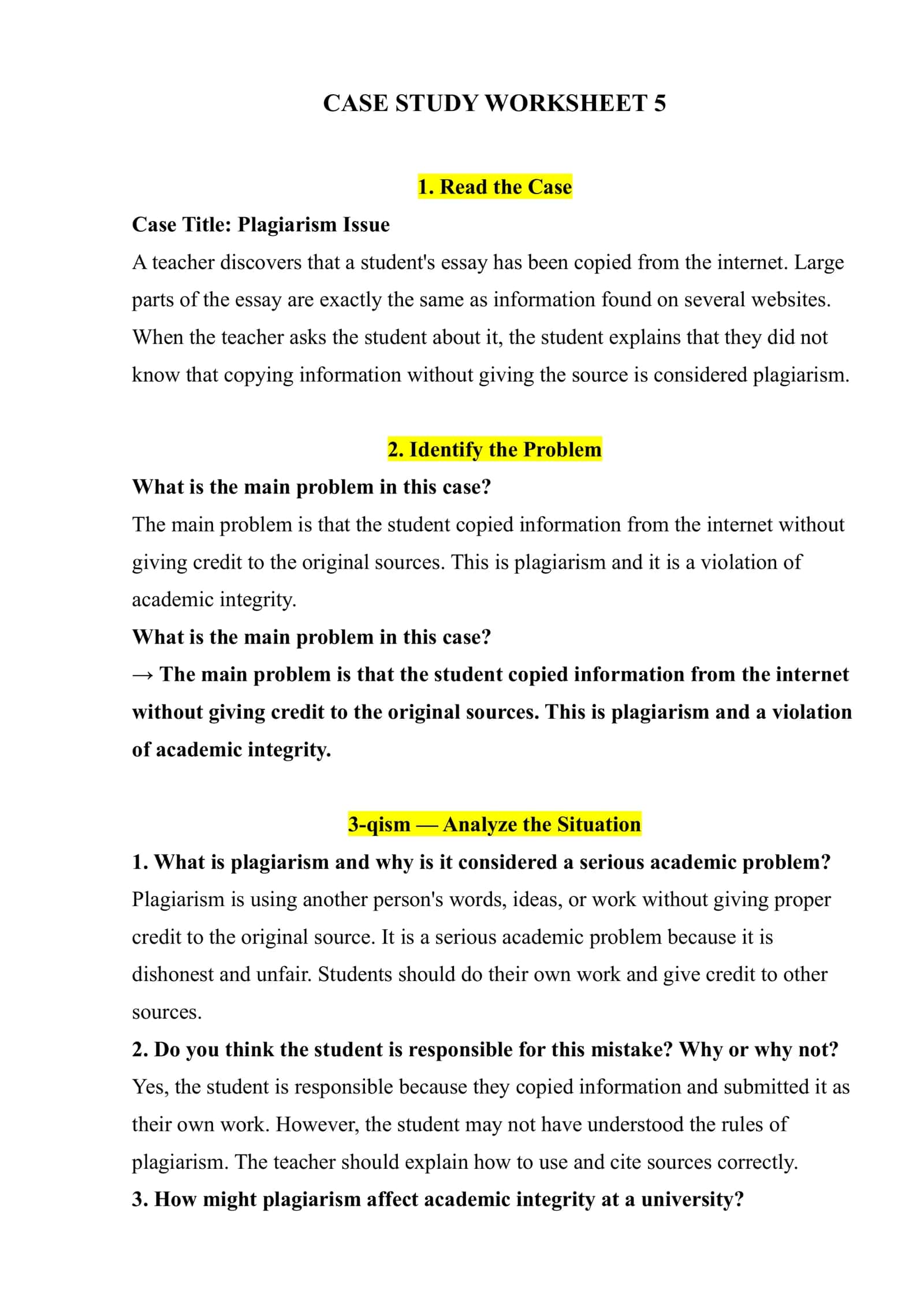 CASE STUDY WORKSHEET 5 1