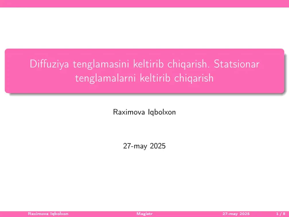 Diffuziya tenglamasini keltirib chiqarish 1