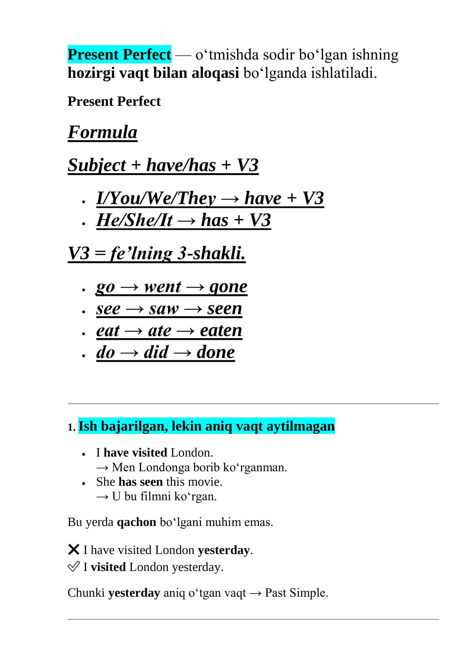 Present Perfect — Ingliz tili grammatikasi | B1 1