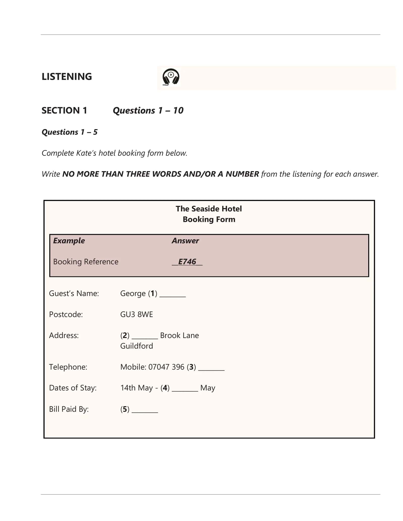 The Seaside Hotel Booking Form 1