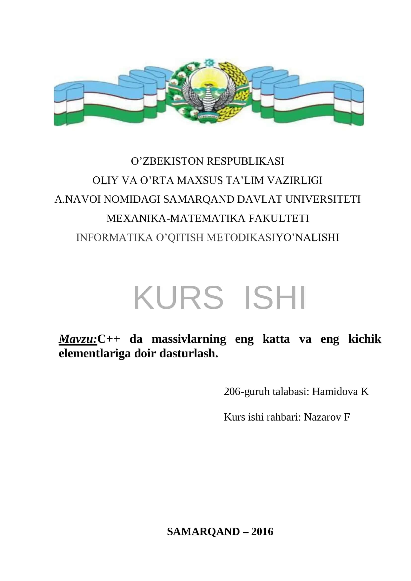 C++ da massivlarning eng katta va eng kichik elementlariga doir dasturlash 1