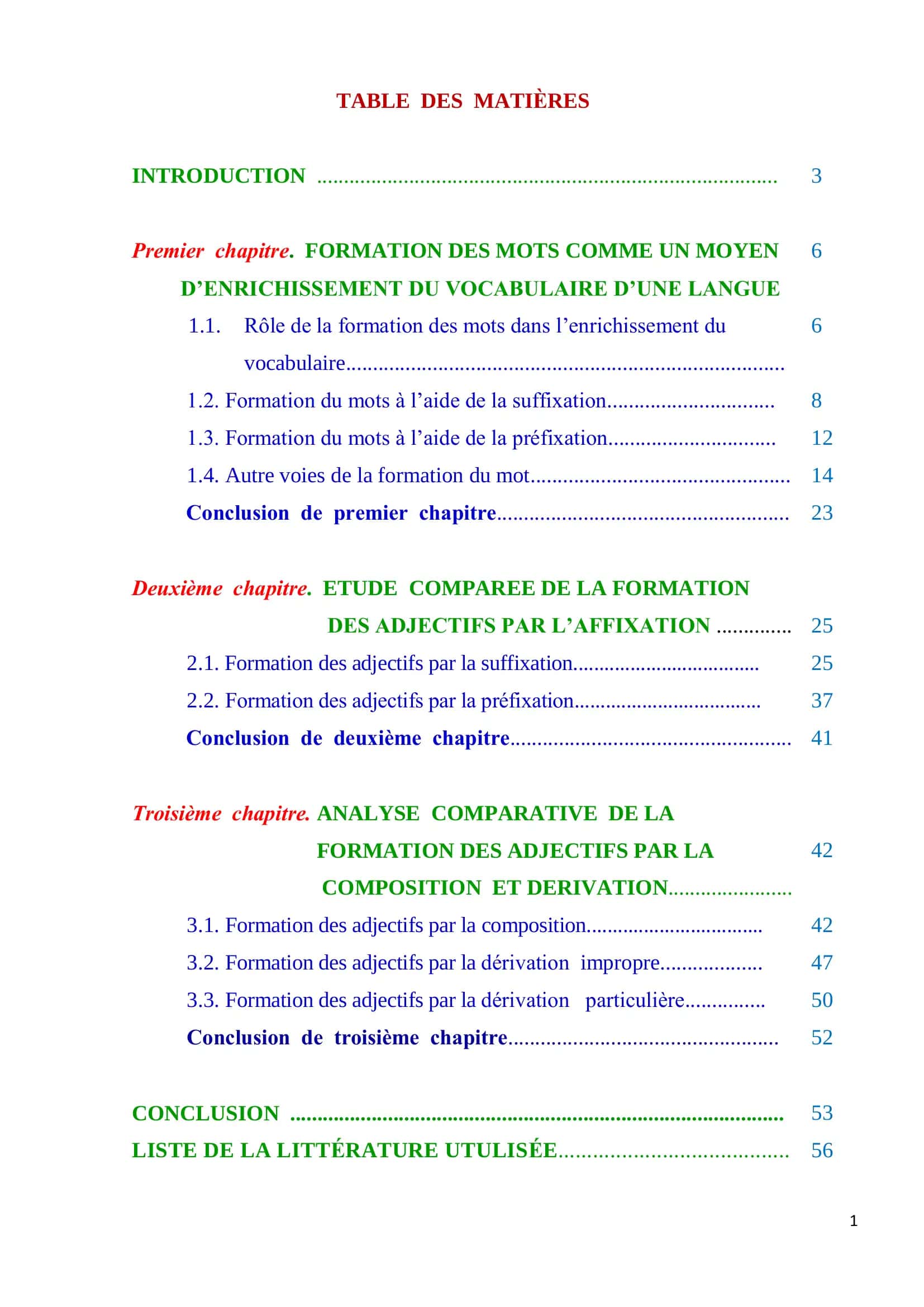 ETUDE COMPAREE DE LA FORMATION 1