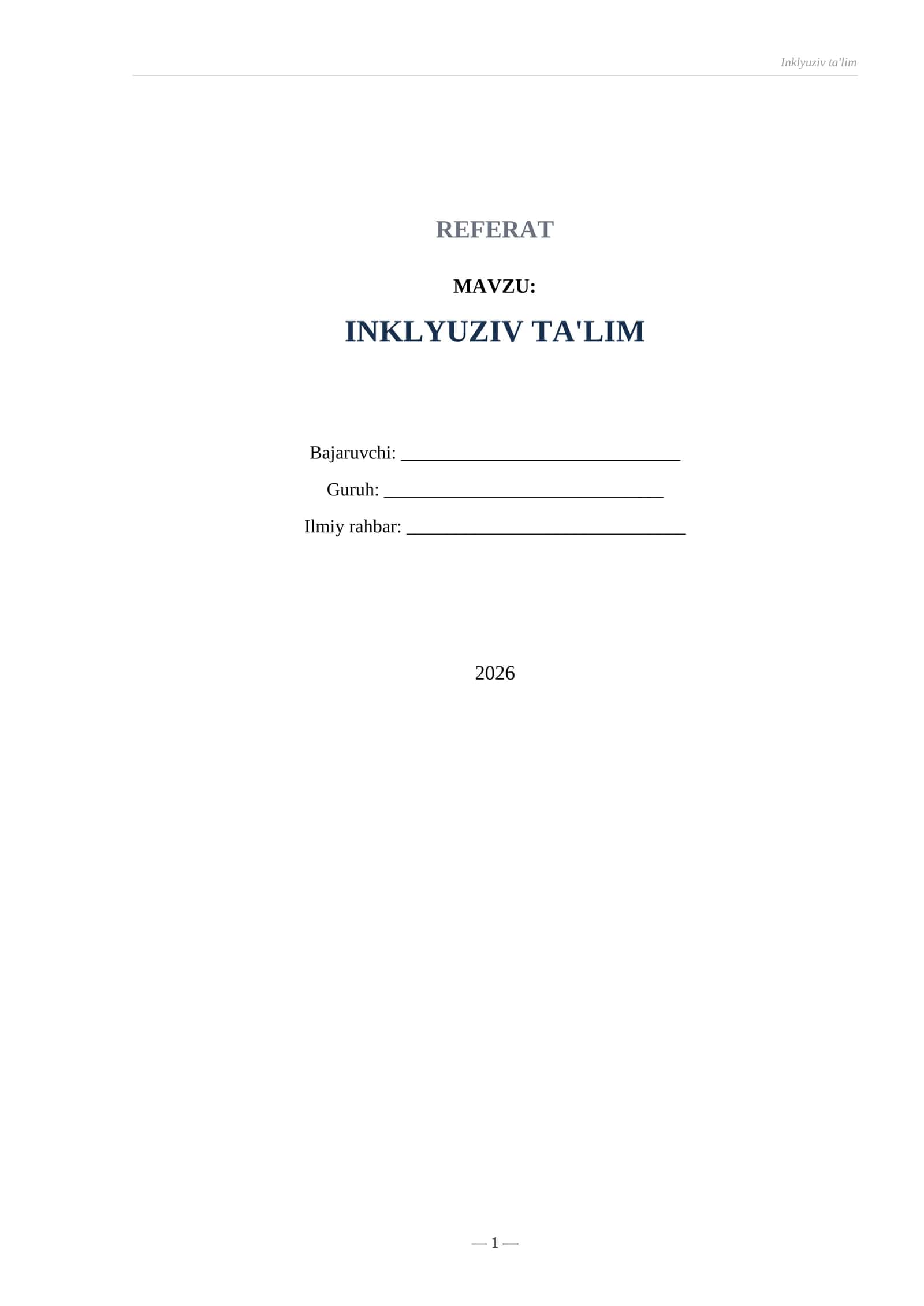 REFERAT INKLYUZIV TA'LIM 1