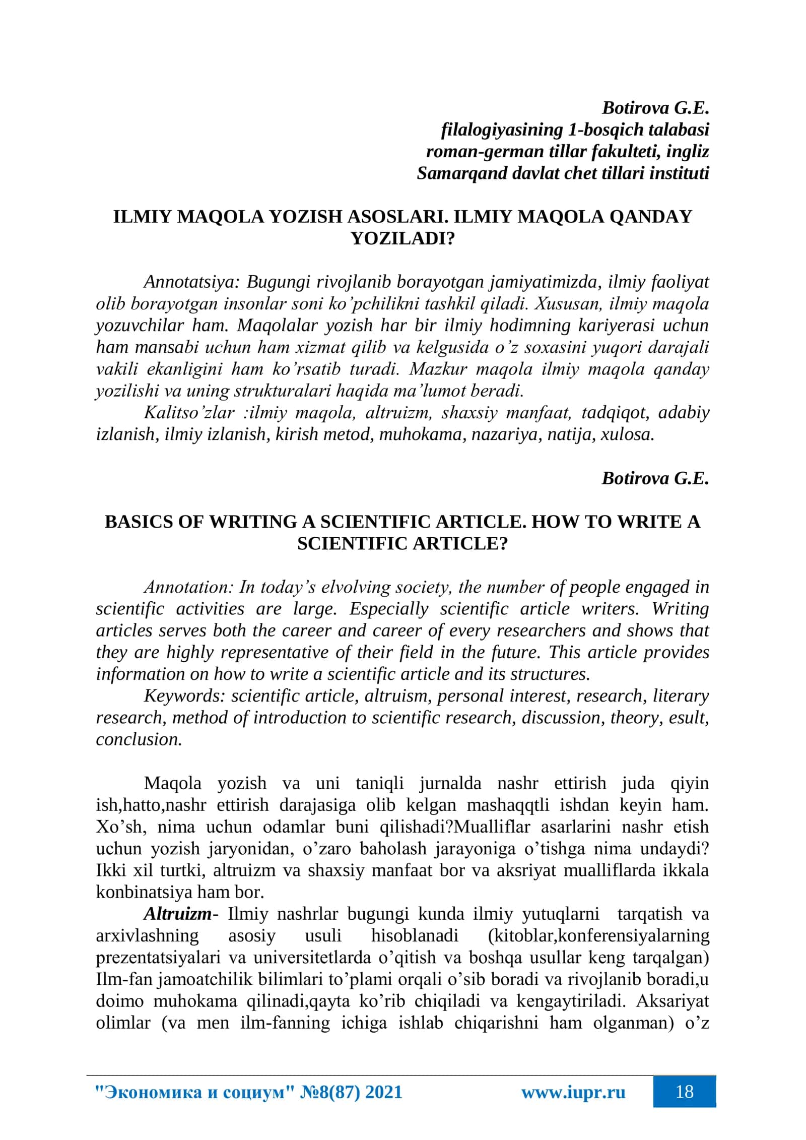 BASICS OF WRITING A SCIENTIFIC ARTICLE 1