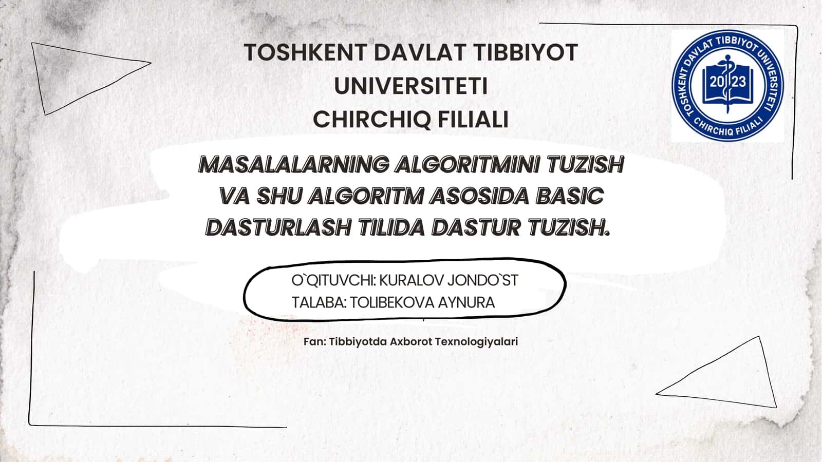 Masalalarning algoritmini tuzish va shu algoritm asosida Basic dasturlash tilida dastur tuzish. 1