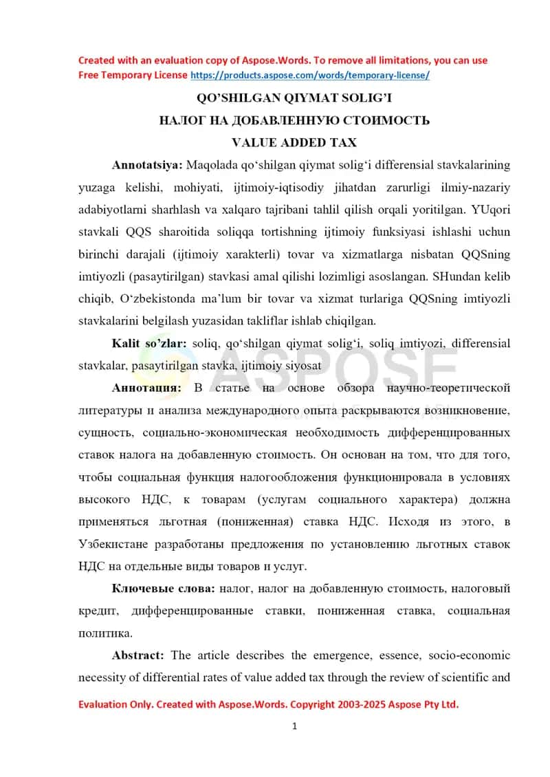 Qo'shilgan qiymat solig'i 1