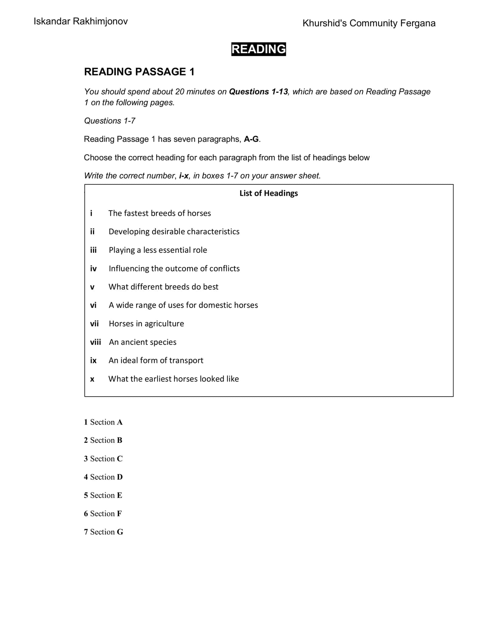 The domestication of horses 1