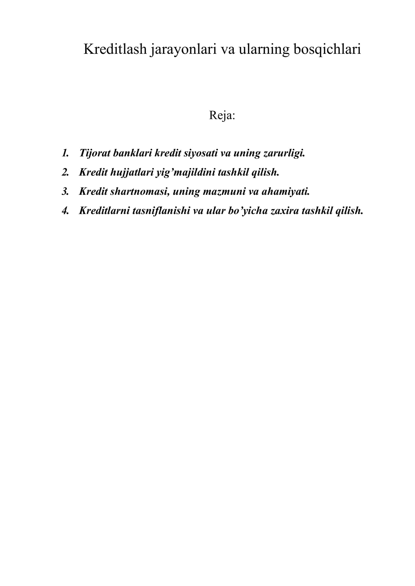 Kreditlash jarayonlari va ularning bosqichlari 1