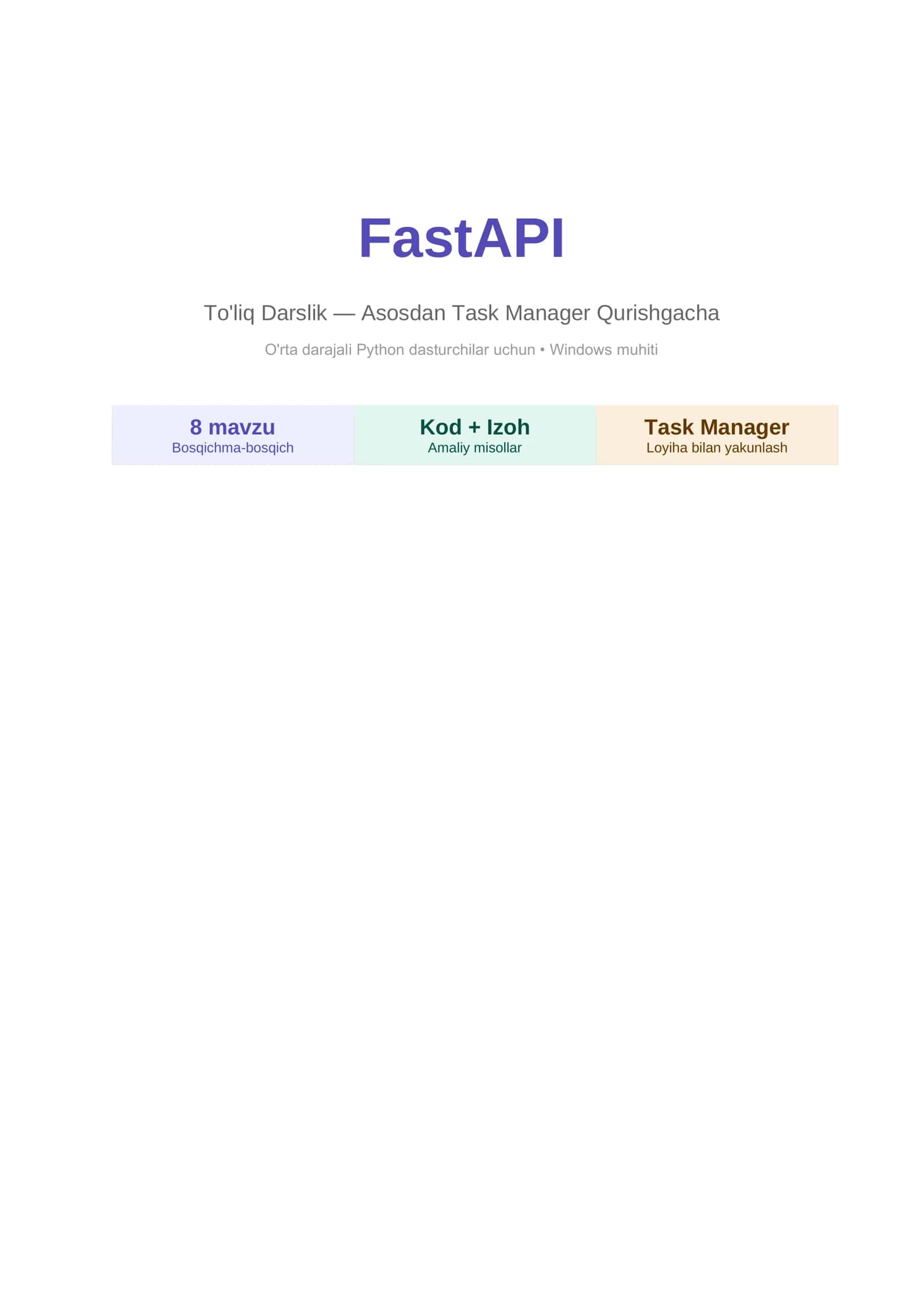 Pythonda FastAPI frameworkda o'quv qo'llanma 1