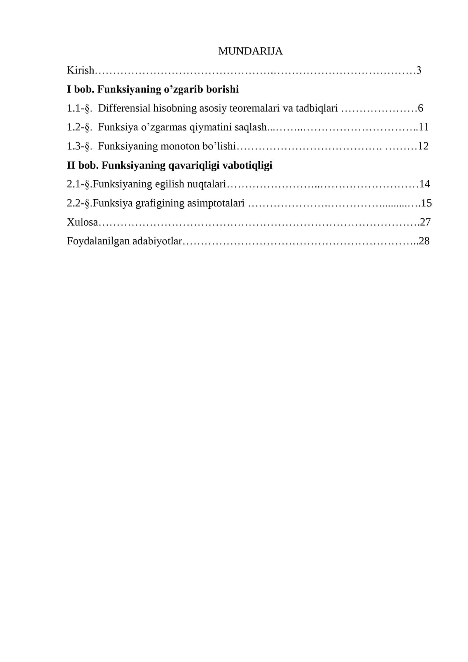 Differensial hisobning ba'zi bir tadbiqlari 1