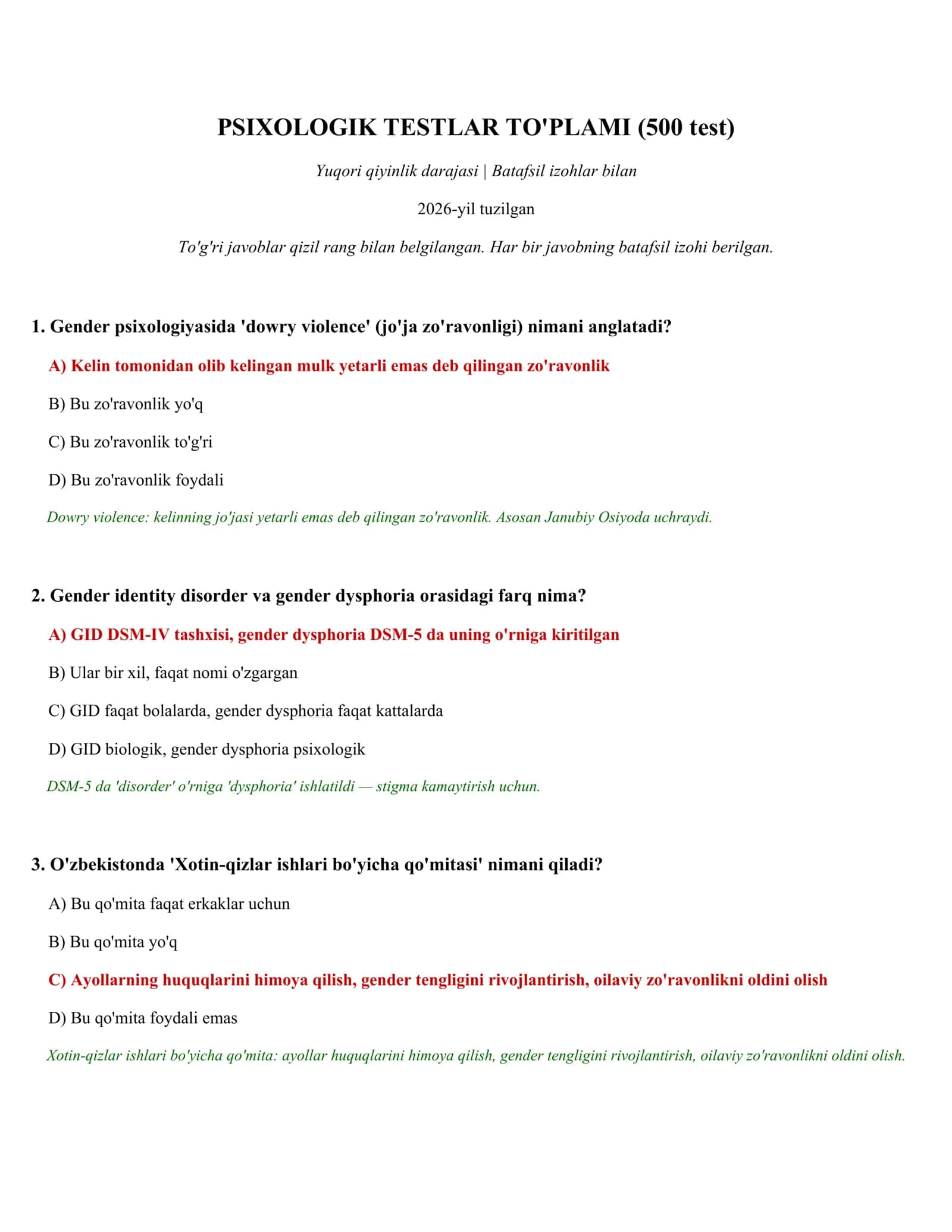 PSIXOLOGIK TESTLAR TO'PLAMI (500 test) 1