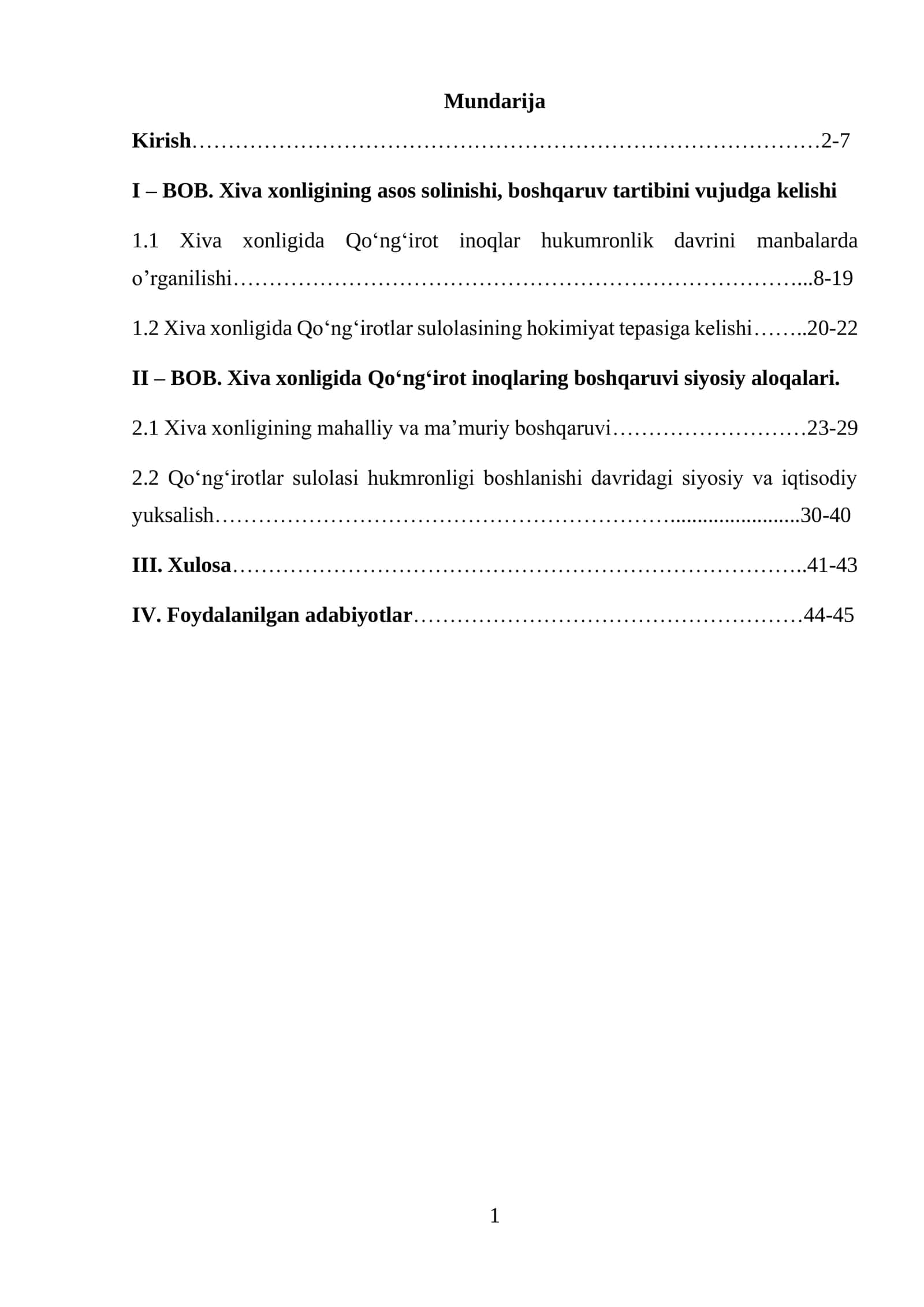 Xiva xonligida Qo'ng'irot inoqlari hukmronligi 1