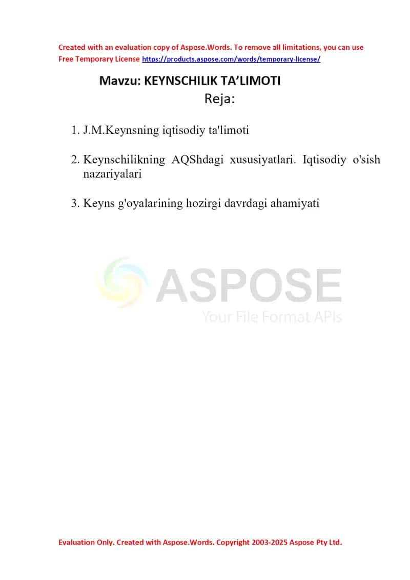 KEYNSCHILIK TA’LIMOTI 1